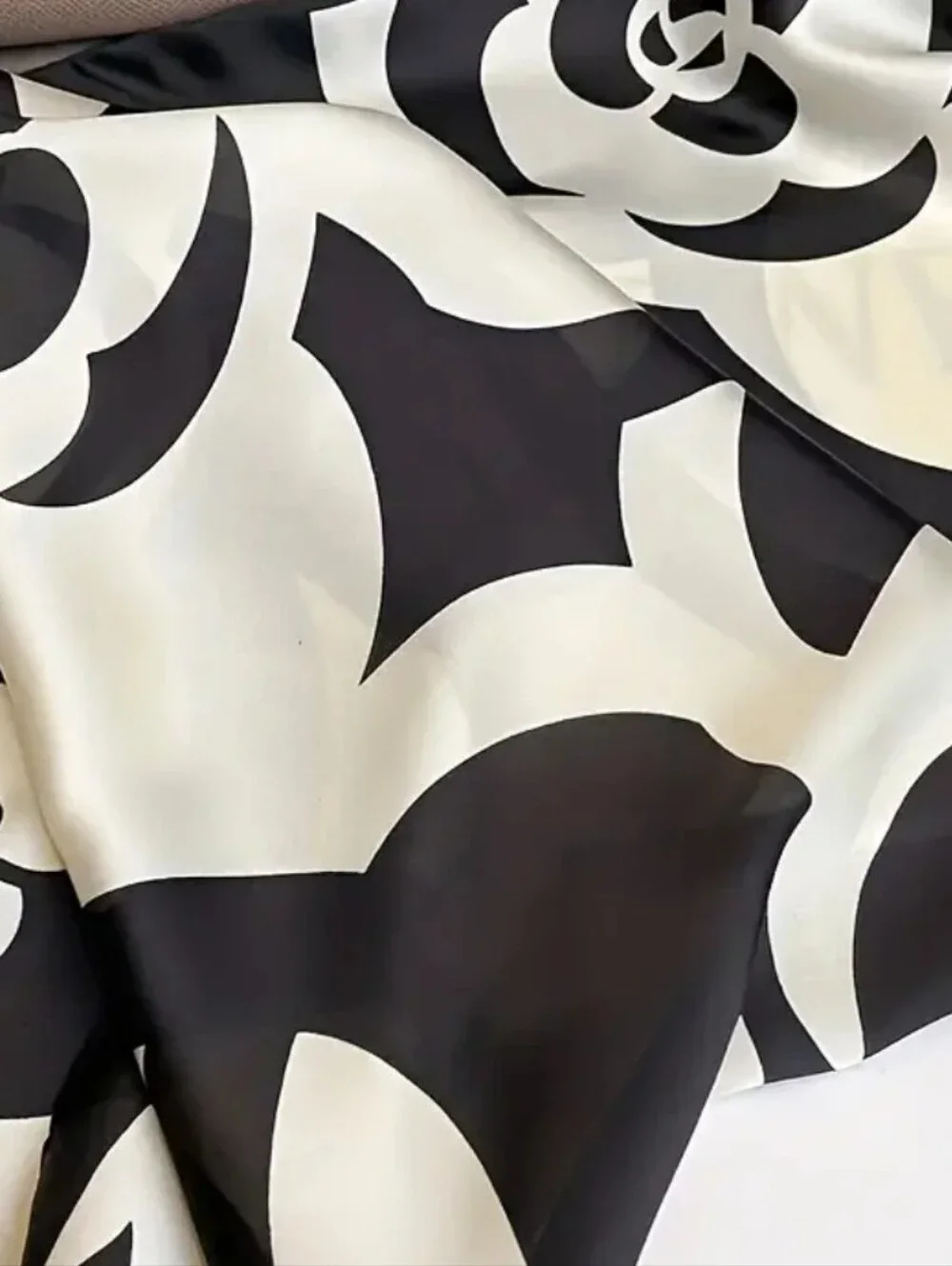 Black and Cream Floral Silk Scarf
